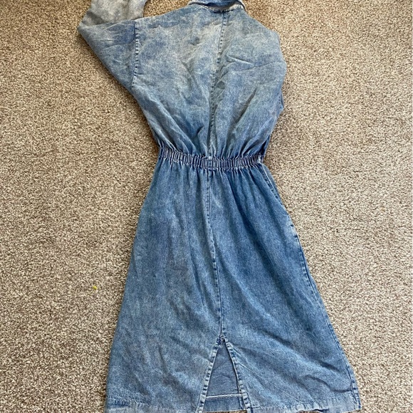 Vintage Ideas Denim Dress, Size Small, 80s Acid Wash Dolman Sleeve Elastic Waist - Picture 7 of 7